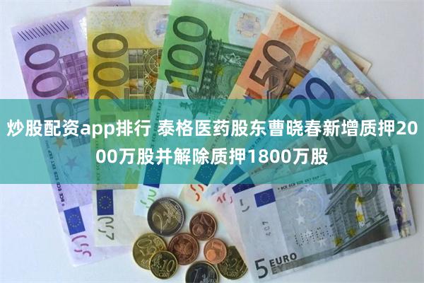 炒股配资app排行 泰格医药股东曹晓春新增质押2000万股并解除质押1800万股